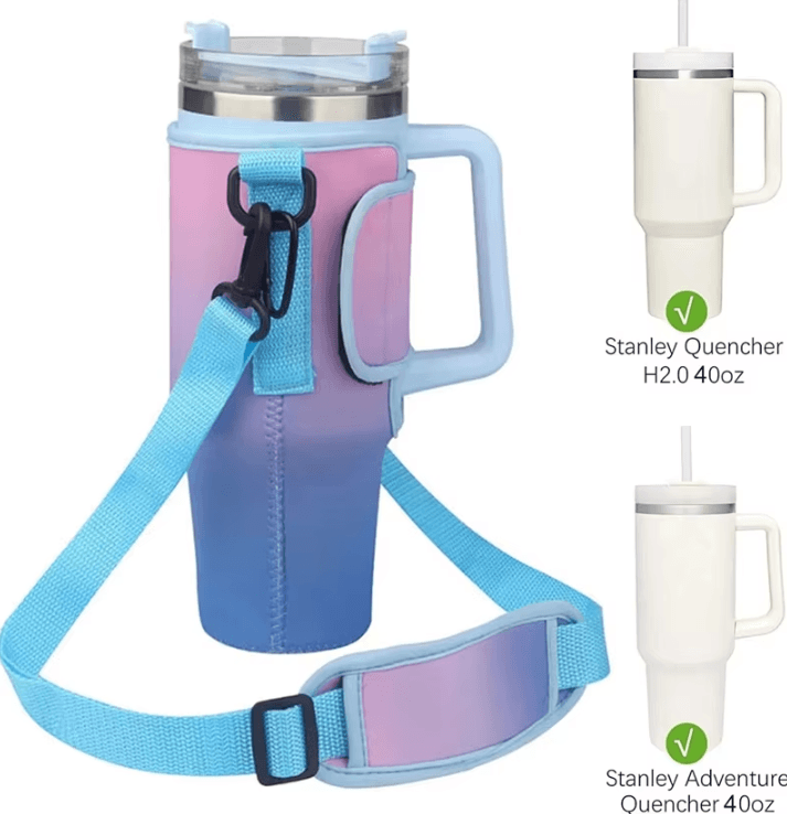Adjustable Water Bottle Carrier Bag – Large Tumbler Sleeve with Shoulder Strap
