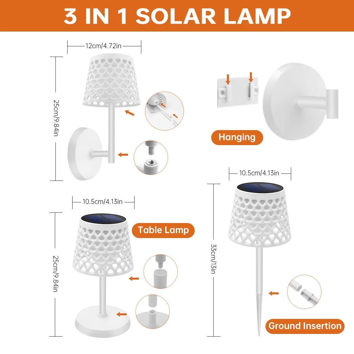 3-Way Installation Solar Table & Wall Lamp | Modern IP65 Waterproof Cordless Desk Light for Bedroom & Garden
