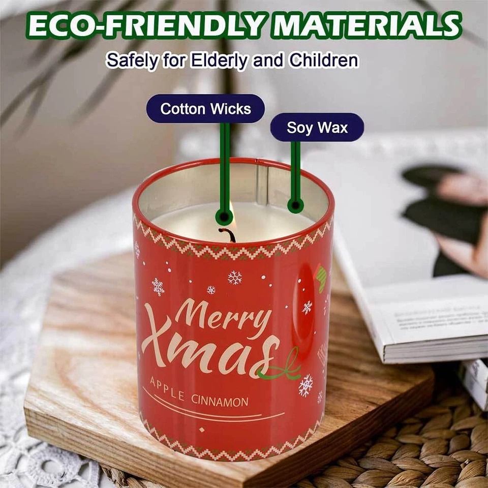 Holiday Decor Christmas Soy Candle, Scented Aromatherapy for Home, Safe Cinnamon & Apple Fragrance