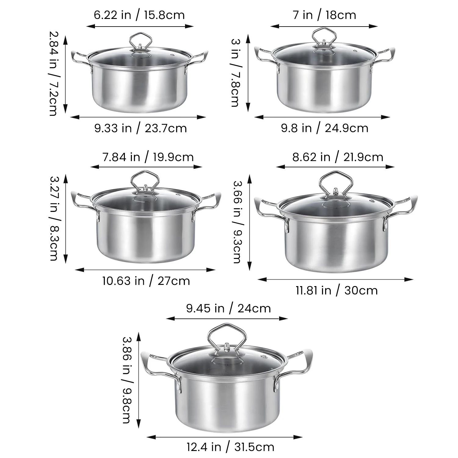 15 Pcs Stainless Steel Cookware Set – Nonstick Pots & Pans with Frying Pan, Wok & Stew Pot, Durable Kitchen Set