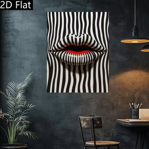 Abstract Striped Lip Art Print – Black & White Modern Canvas Wall Decor