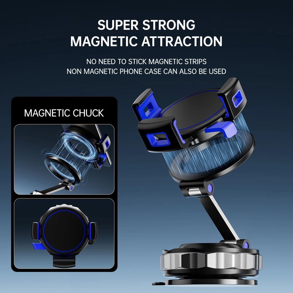 Vacuum-Lock Magnetic Car Phone Holder - 360° Rotating MagSafe-Ready Dashboard Mount