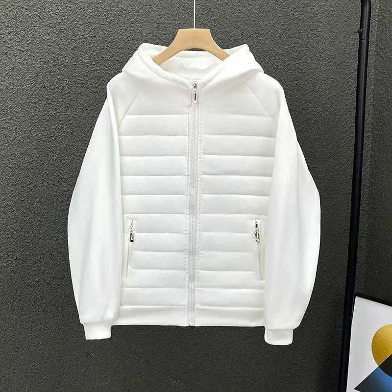 Men's Lightweight Winter Jacket, Cotton Padded Parkas, Casual Hooded Sweatshirt with Full Covered Edge, Loose Style Coup