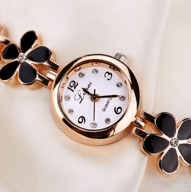 Luxury Flower Bracelet Womens Quartz Watch Rhinestone Small Dial