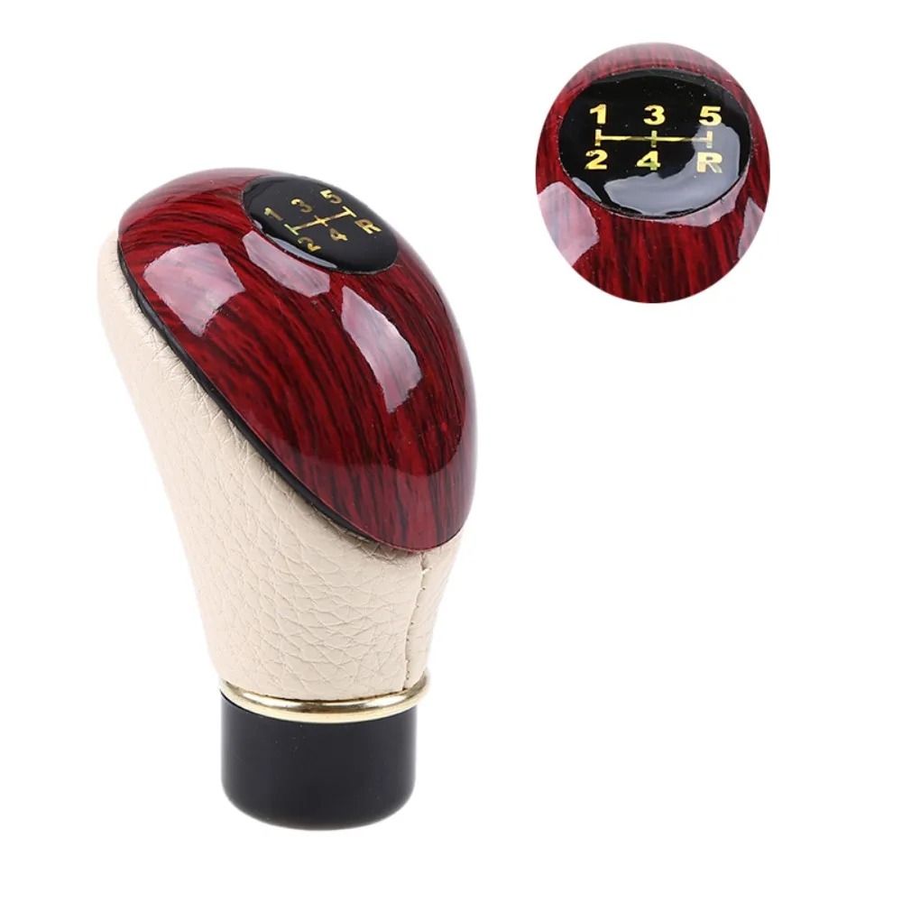 Universal Car Shift Knob – Wooden & PU Leather 5-Speed Lever – High-Yield Automotive Interaction Hub