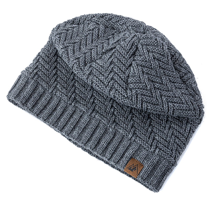 Winter Knitted Beanie Cap, Unisex Peak Label Fashion Hats, Plush Fur Lined Outdoor Sports Hat for Men and Women