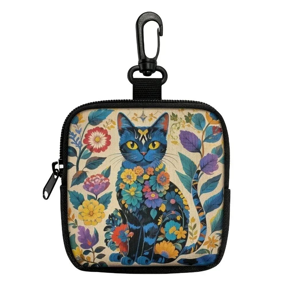 Cat Print Mini Coin Purse – Waterproof Artificial Leather Earphone & Card Bag