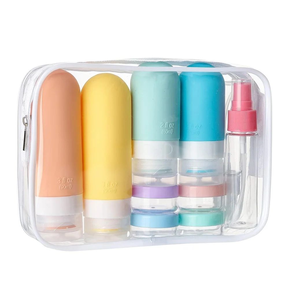 TSA-Approved 16-Piece Leak-Proof Silicone Travel Bottle Set – Refillable Toiletry Containers with Jars, Sprayers & Carry