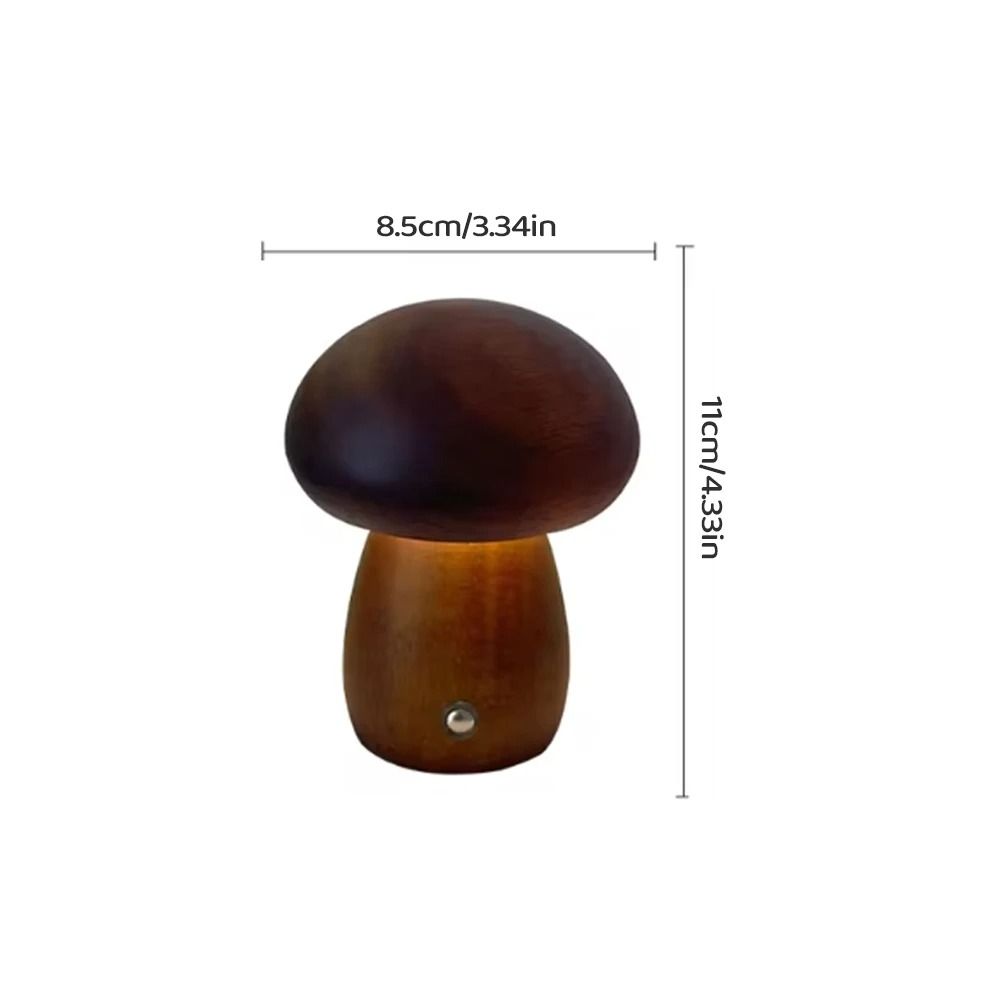 Wooden Mushroom Night Light with Stepless Dimming and Rechargeable Battery