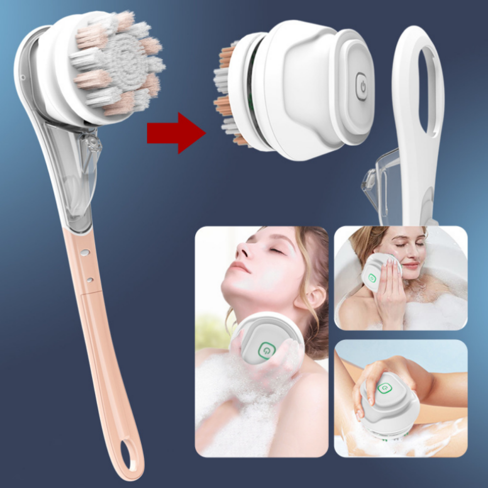 Electric Bath Brush Shower Cleaning Body Massage Brush Multifunctional Brush Spa Waterproof IPX7 Long Handle Back Brush