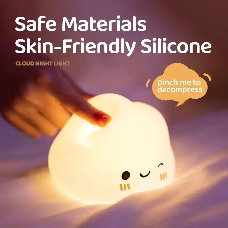 Silicone Cloud Night Light USB Rechargeable Touch LED Bedside Lamp