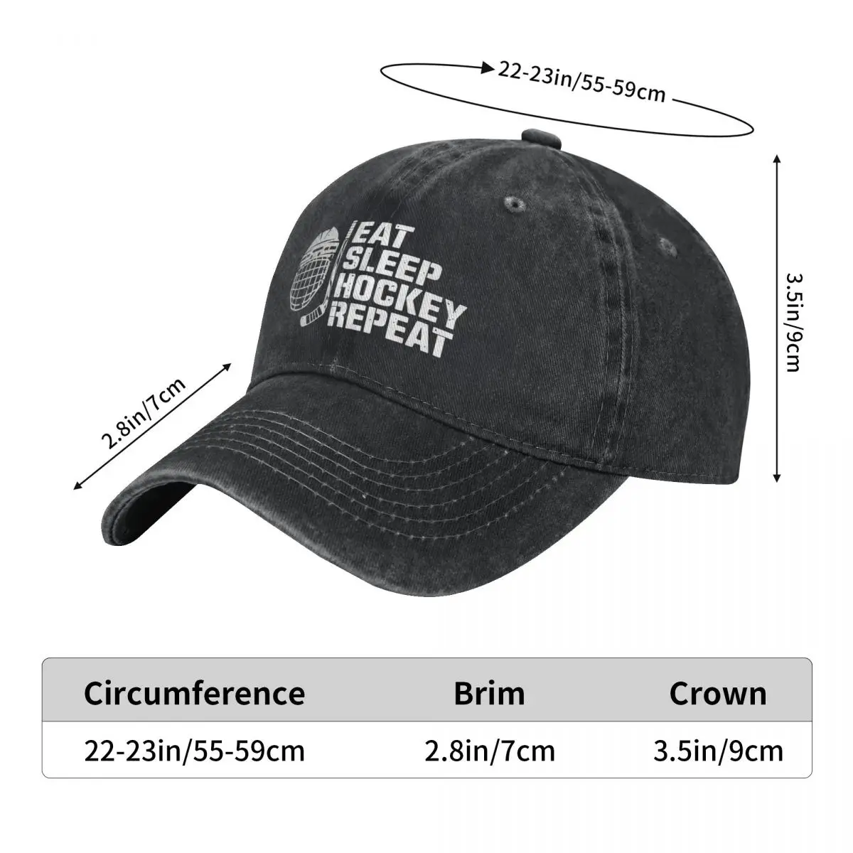 Adjustable Trucker Dad Hat, Women Mens Eat Sleep Hockey Repeat Printed Baseball Cap, Baseball Snapback Cap