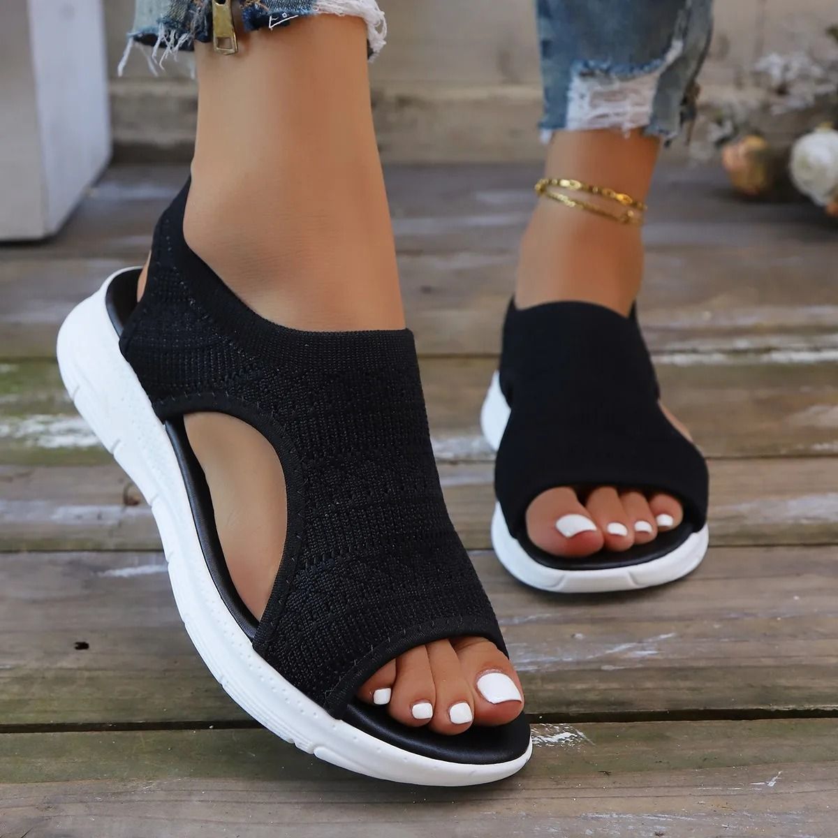 Mesh Knitted Roman Wedge Sandals – Breathable Summer Casual Sports Sandals