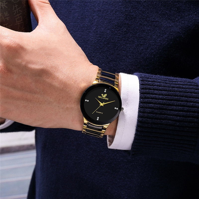 Men Business Watch, Black Steel Band Fashion Quartz Analog Watch for Men