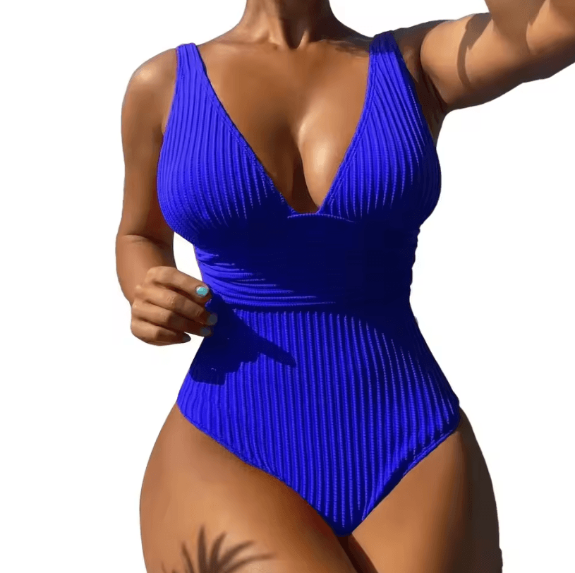 Womens Contrast Mesh One Piece Swimsuit – V-Neck Backless Tummy Control High Cut Swimwear