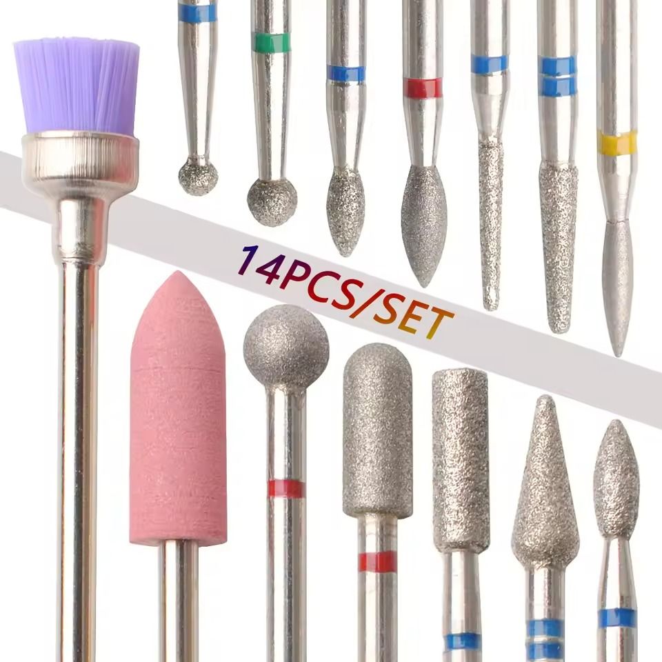 Nail Drill Bit Set 14 Piece Manicure Pedicure Polishing Tools