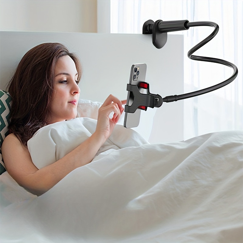 Flexible Long Arm Gooseneck Clamp Bracket, Lazy Bedside Mobile Phone Holder with Handle for Overhead Live Streaming