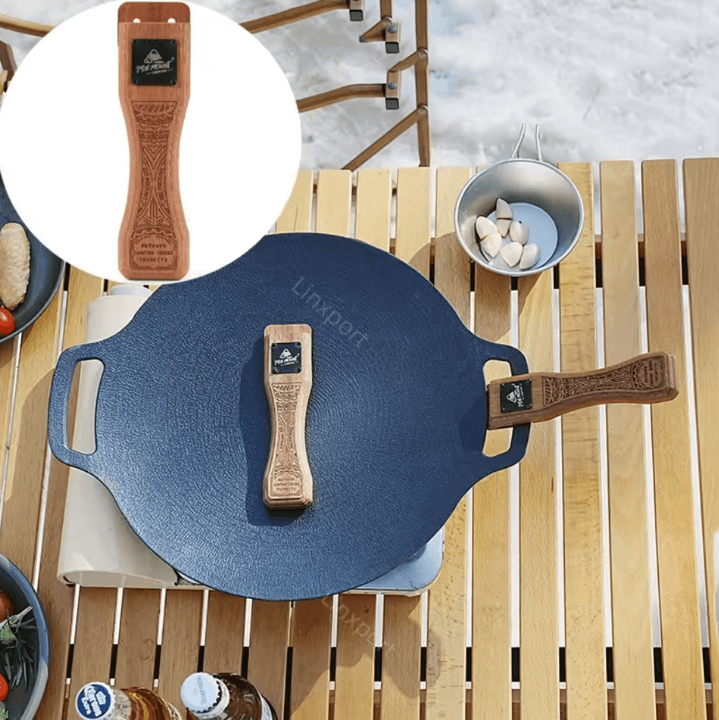 Adjustable Outdoor Grill Pan Handle – Heat-Resistant Wooden BBQ Pan Grip for Camping, Grilling & Outdoor Cooking