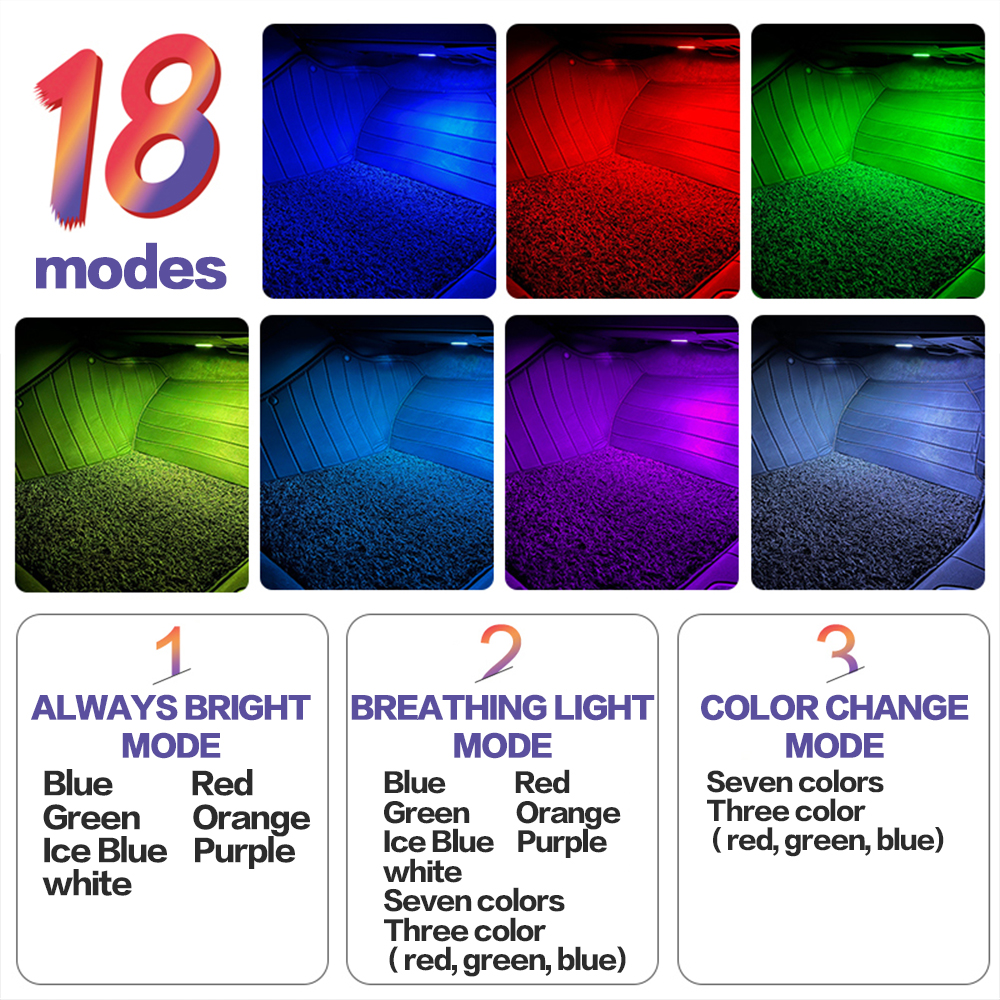Car Footwell LED Lights, Interior Atmosphere Bulbs, Decorative Lamp Accessories