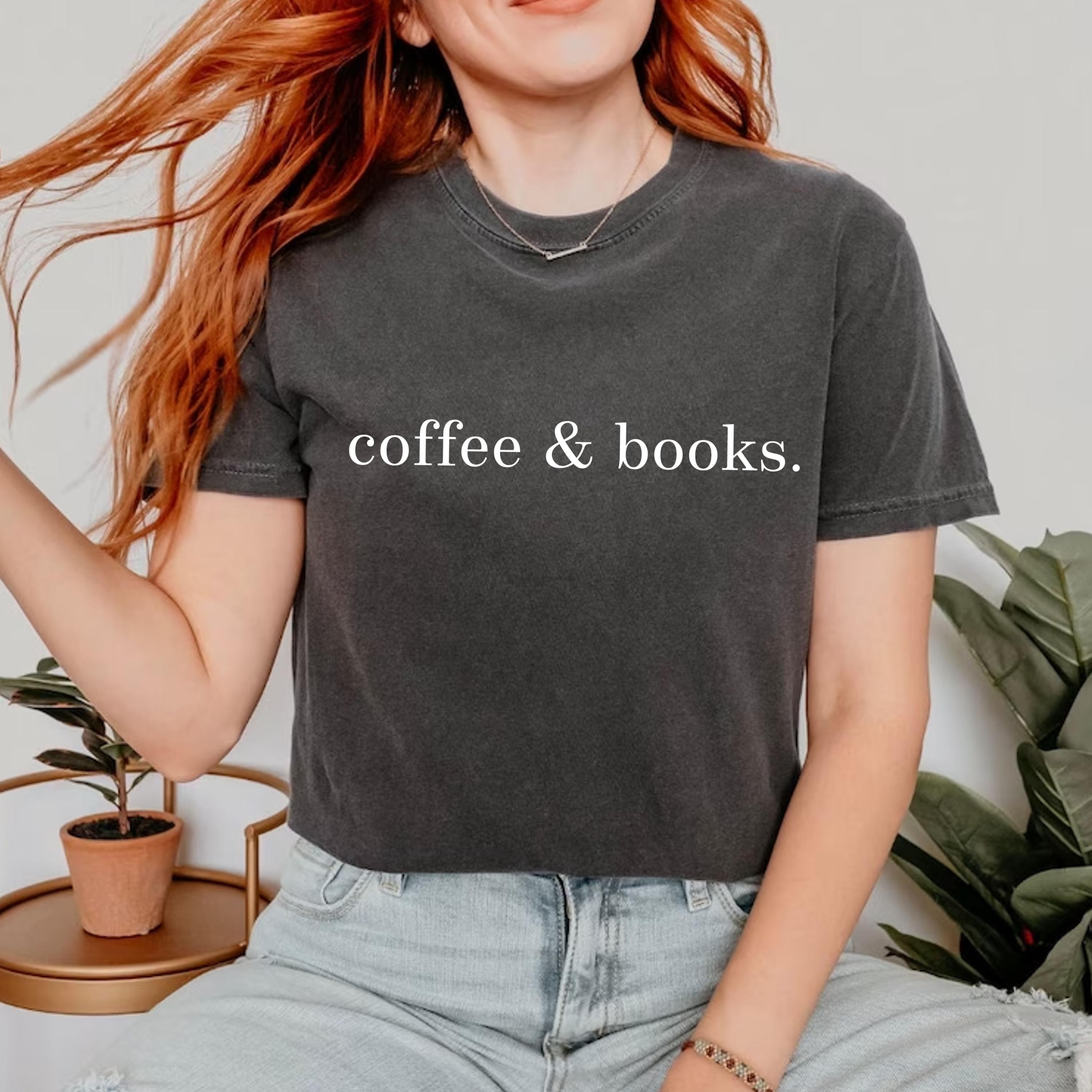 Coffee and Books Shirt Minimalist Aesthetic Tee Book Lover Graphic T-Shirt Casual Womens Top