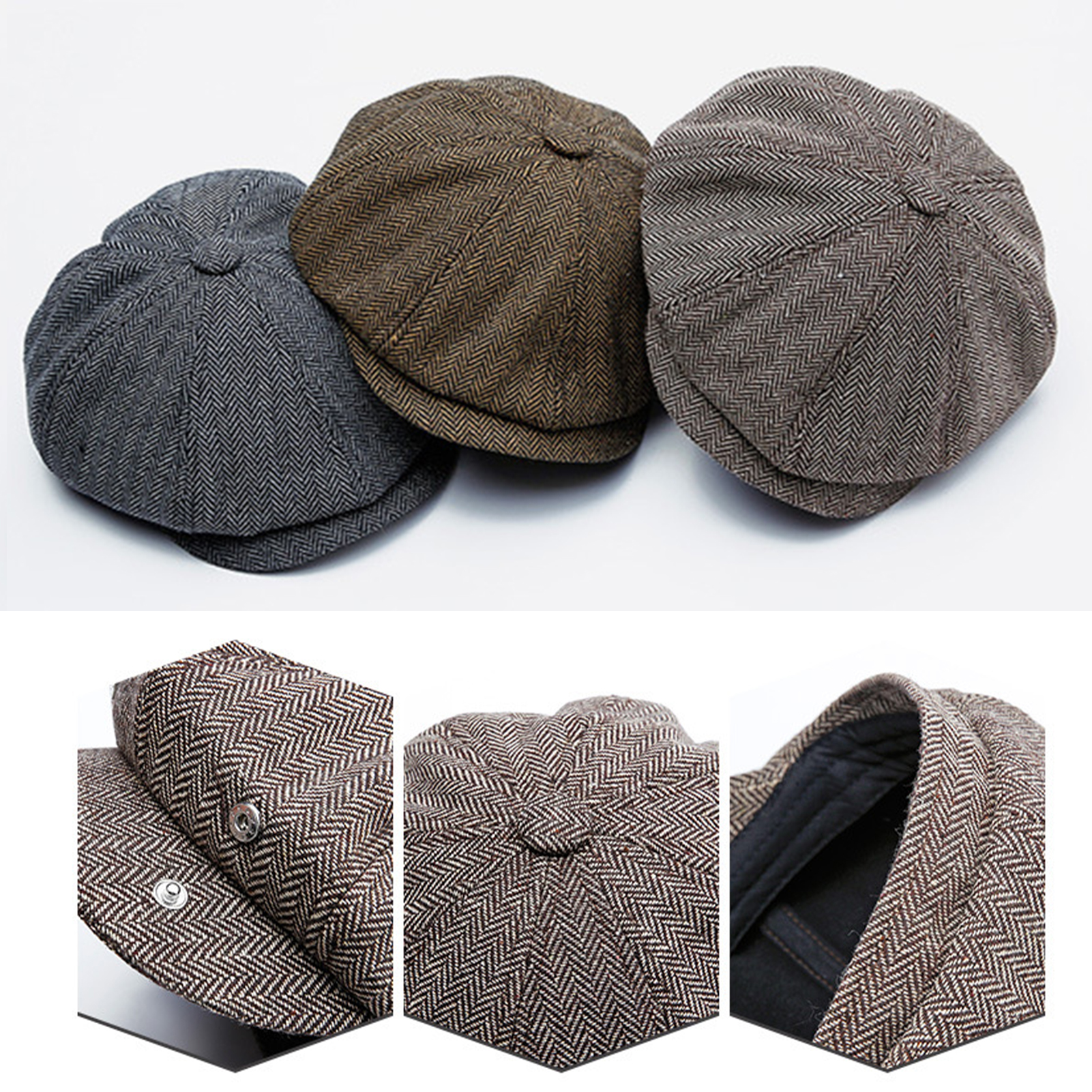 Unisex Vintage Newsboy Cap, Classic Retro British Beret Hat, Stylish Twill Flat Hat Wool Octagonal Hats for Winter Warm
