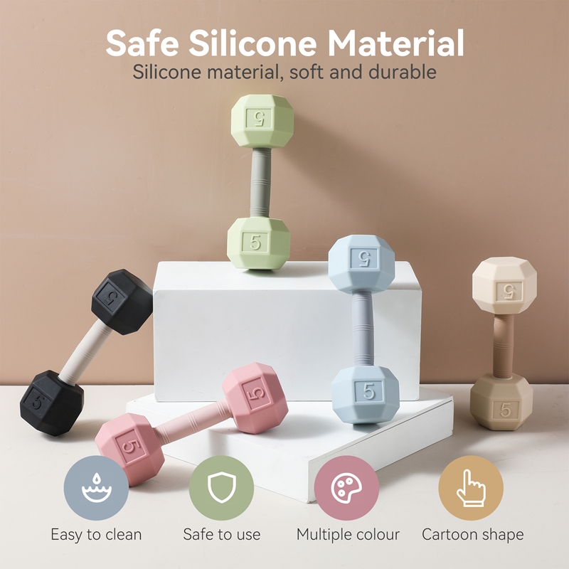 Dumbbell Rattle Toy, Silicone Baby Teething Toy, Cognitive Sensory Music Bell Crib Baby Gift