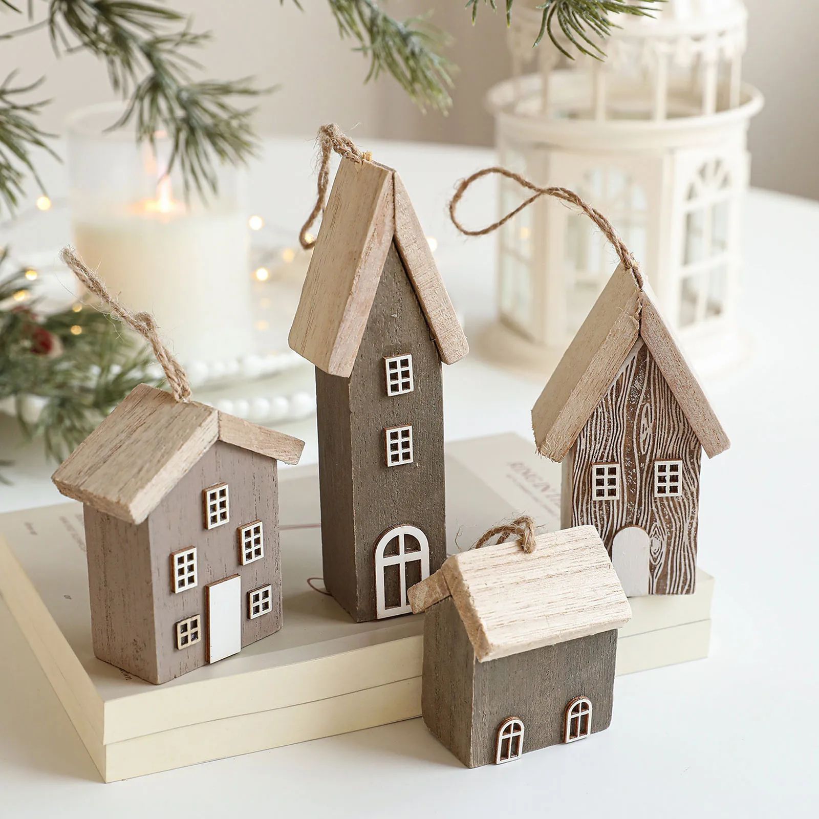 Rustic Wooden Christmas House Ornament – Mini Log Cabin Ornament for Tree & Holiday Decor