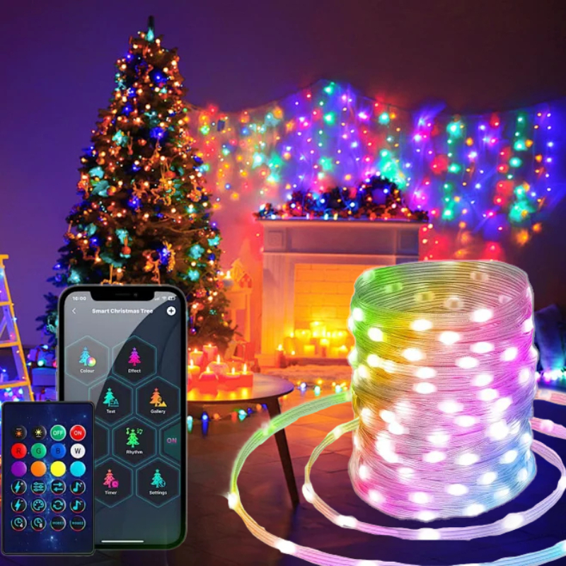 RGBIC LED String Lights with Bluetooth Music Control – Programmable DIY Fairy Lights for Party and Holiday Decor