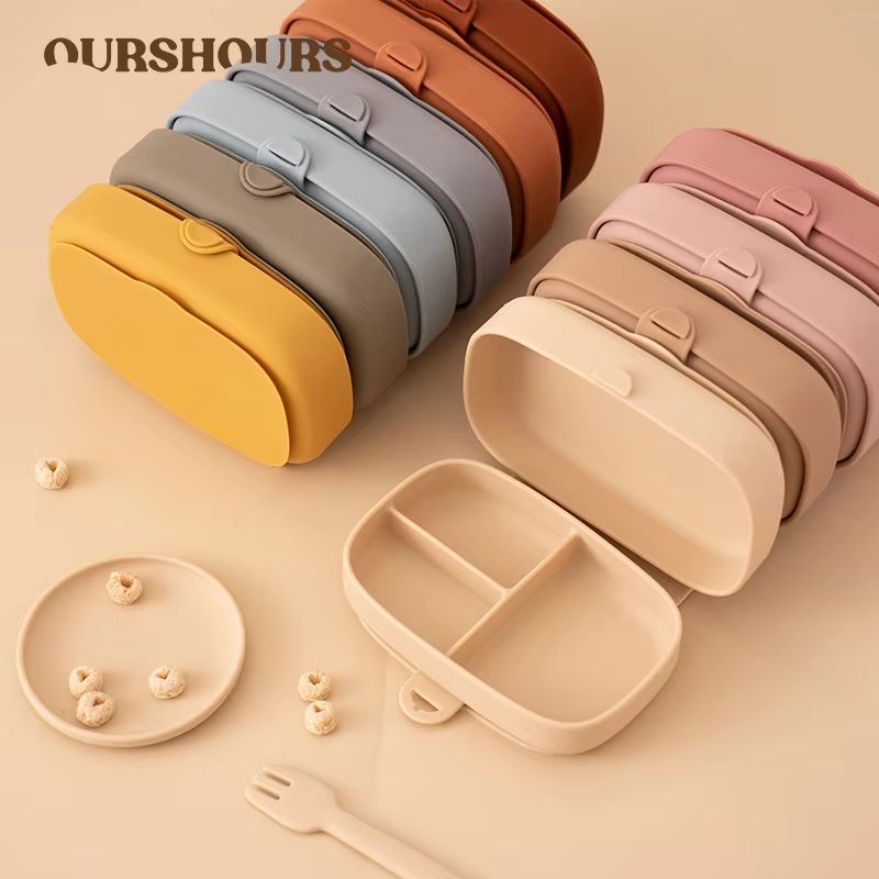 Foldable Silicone Lunch Box Leak Proof Toddler Food Container BPA Free Portable Bento with Lid
