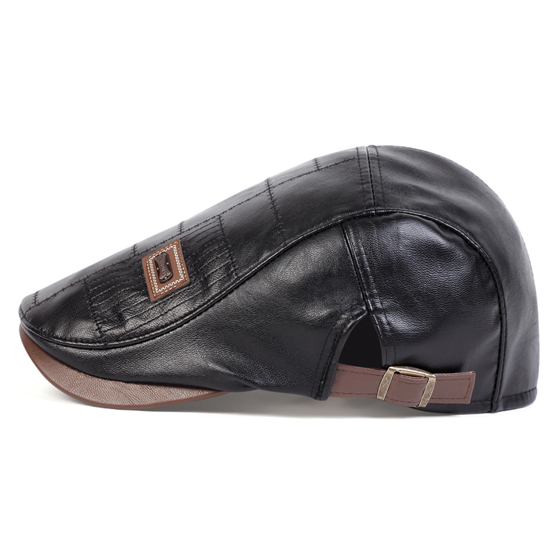 Men's Retro PU Leather Flat Cap, Adjustable Side Newsboy Hat, Spring Autumn Hip Hop Beret, British Painter Style