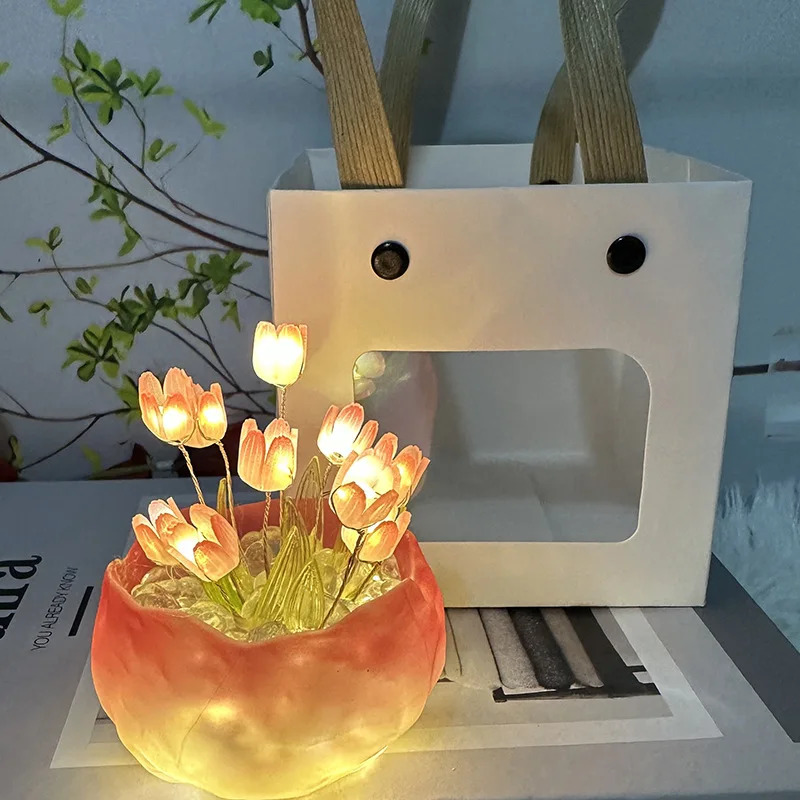 Romantic Pumpkin Cup Tulip Lamp, DIY Night Light for Kids, Creative Ambient Light Gift for Childrens Day