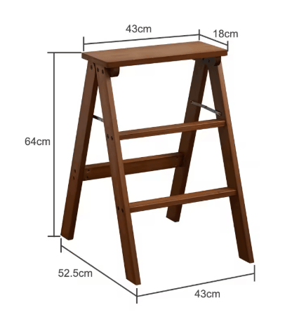 Solid Wood Folding Ladder Chair Thickened Wooden Step Stool and Folding Chair Natural Wood