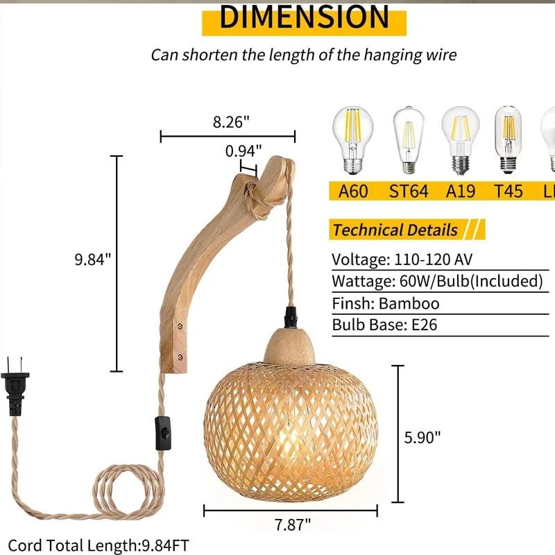 Bamboo Lantern Wall Lamp – Hand-Woven Natural Rattan Wicker Light Fixture
