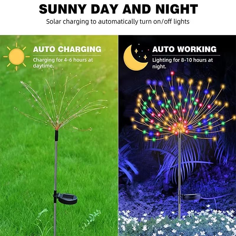 Solar Firework Fairy Lights – Waterproof LED Garden Lights for Pathway, Patio, Yard, or Holiday Decorations