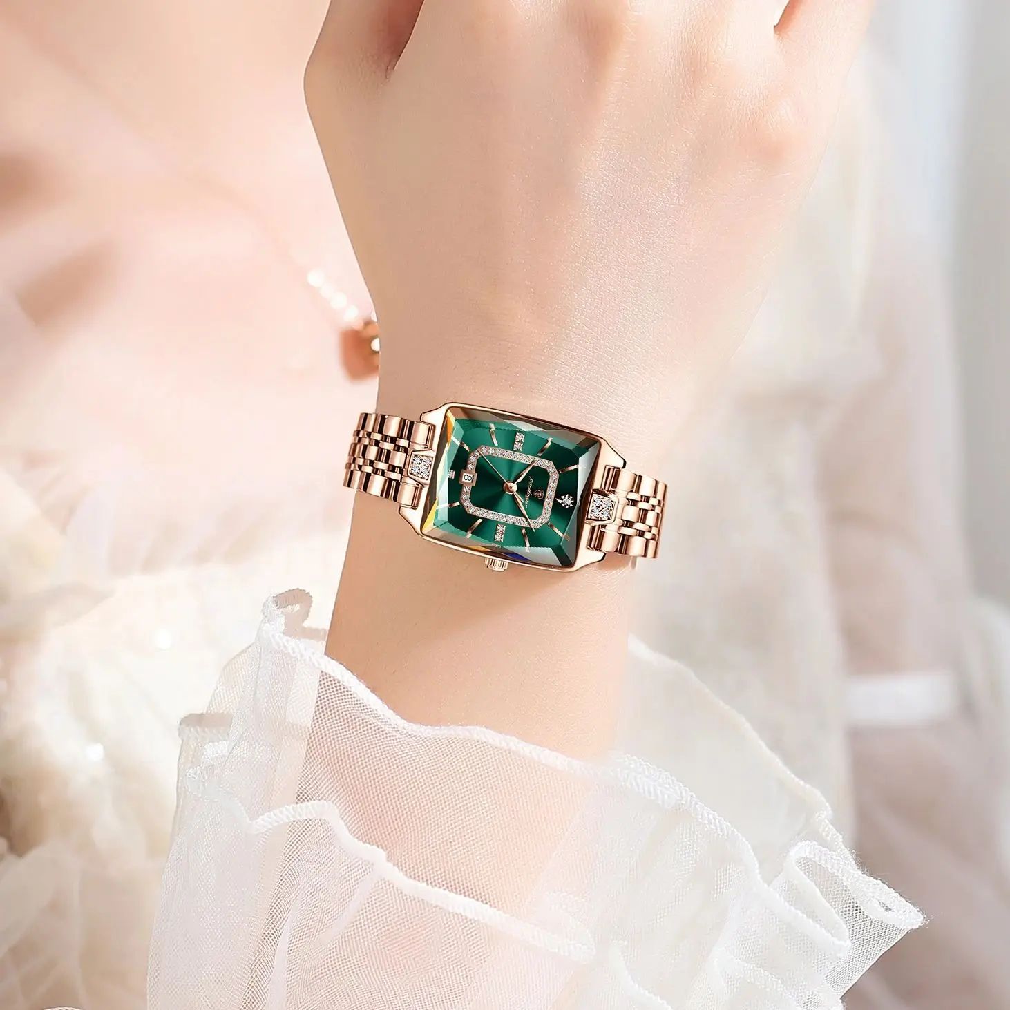 POEDAGAR Luxury Waterproof Rectangle Women's Quartz Watch with Calendar
