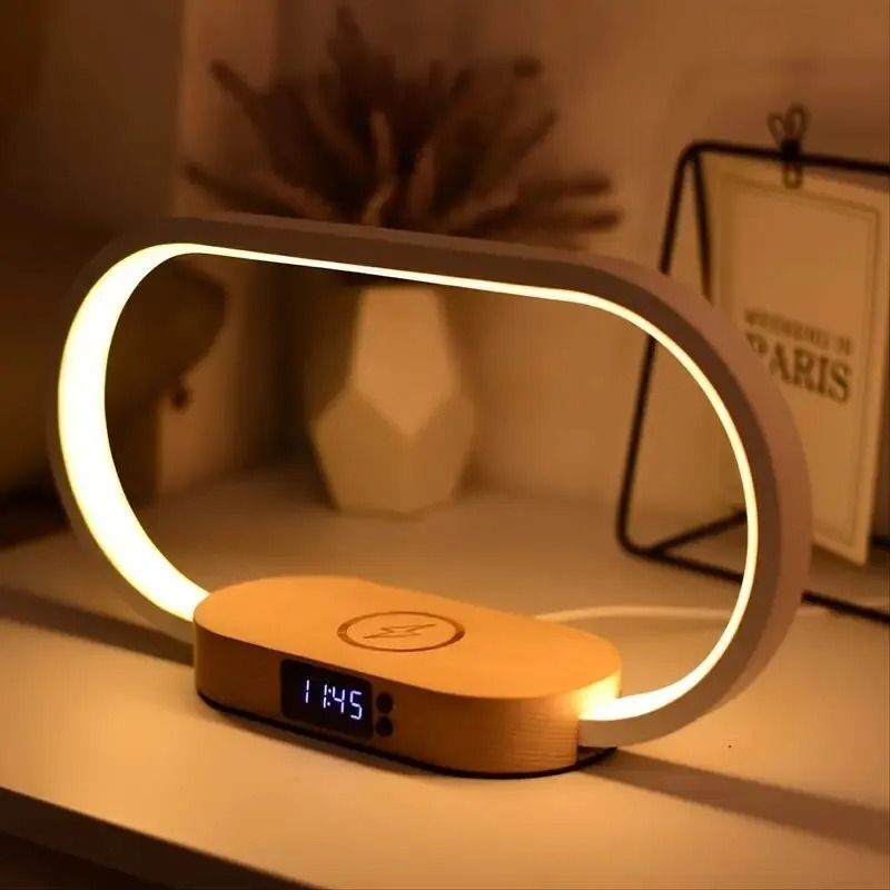 Multifunction Wireless Charger Stand Clock LED Desk Lamp with USB Fast Charging Dock