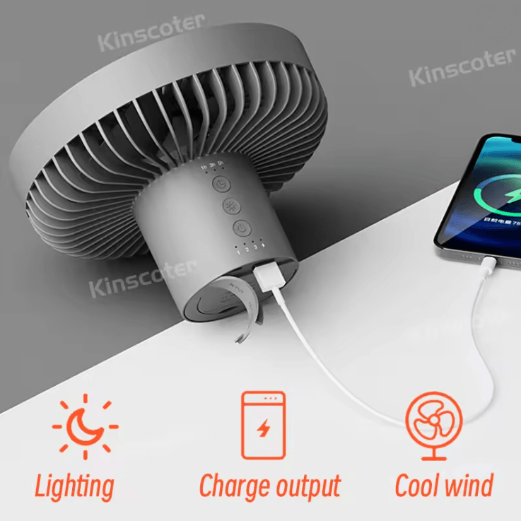 BreezeMax Rechargeable Camping Fan with Power Bank and LED Light