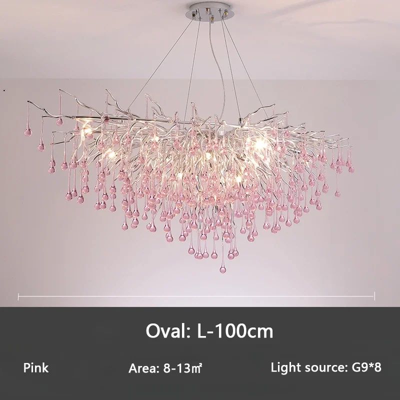 Modern Branch Crystal Chandelier – Luxury Pink & Blue Teardrop Hanging Ceiling Light