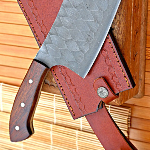 High Carbon Steel Engraved Blade Cleaver Meat Chopper Wood Handle