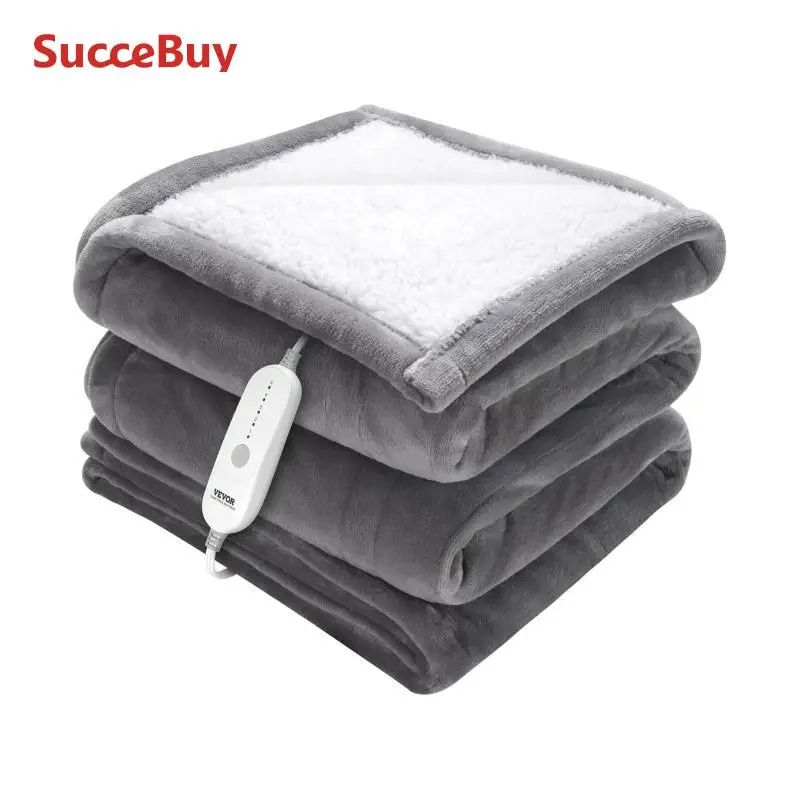 SucceBuy Electric Heated Throw Blanket with Timer – Soft Flannel Sherpa Comfort, 5 Heat Levels
