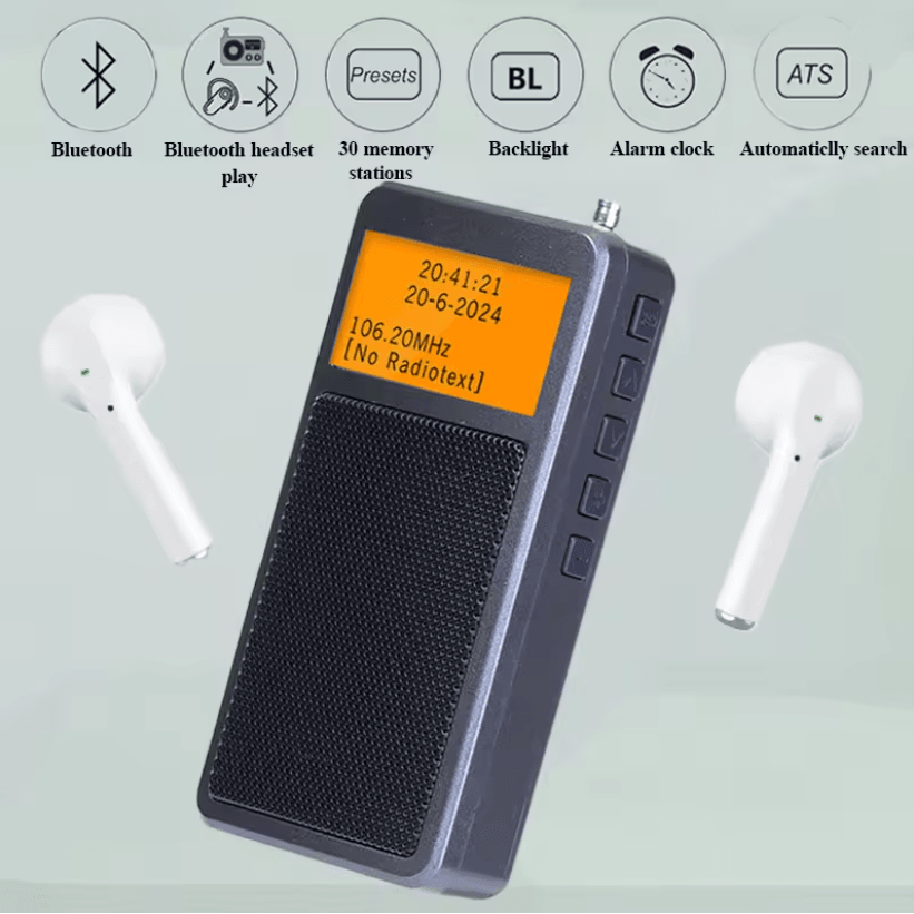 WELLHIKE Mini Portable Bluetooth FM Stereo Radio with Alarm Clock and Backlit Display