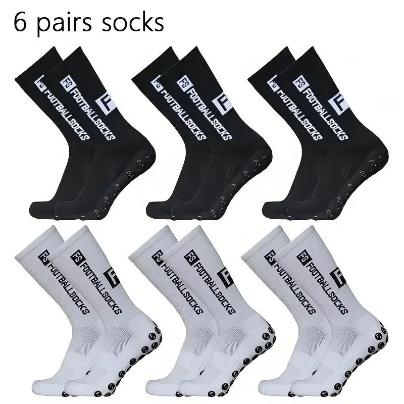 6 Pairs Professional Soccer Grip Socks Non Slip Silicone Bottom Breathable Football Sports Socks