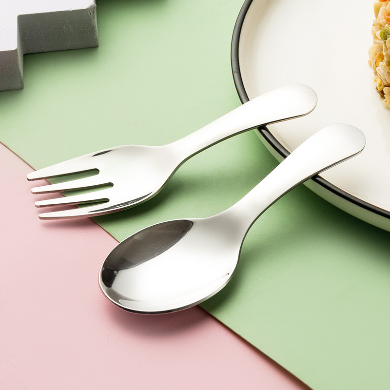 Stainless Steel Portable Children Tableware Set, Fork and Spoon for Outdoor Desserts