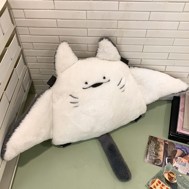 Creative Manta Ray Plush Backpack Cute Fluffy Cartoon Animal Crossbody Schoolbag for Women