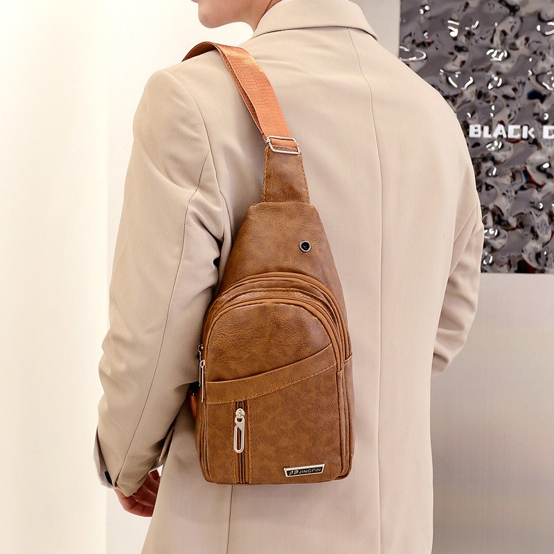 Stylish PU Leather Chest Bag for Men Casual Travel Crossbody Sling Messenger Shoulder Bag