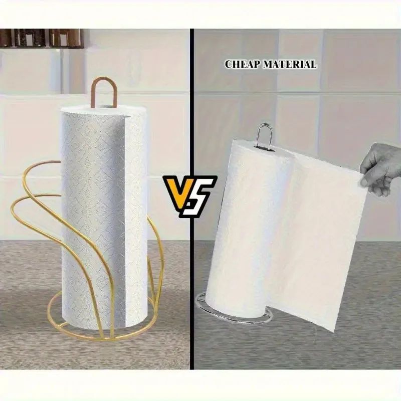 Elegant Gold Metal Paper Towel Holder with Stable Base