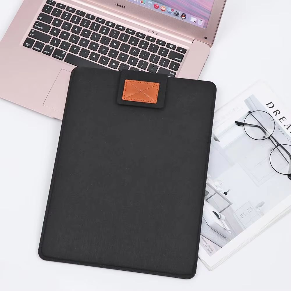 Ultra Thin Wool Felt Laptop Sleeve With PU Leather Stand Case