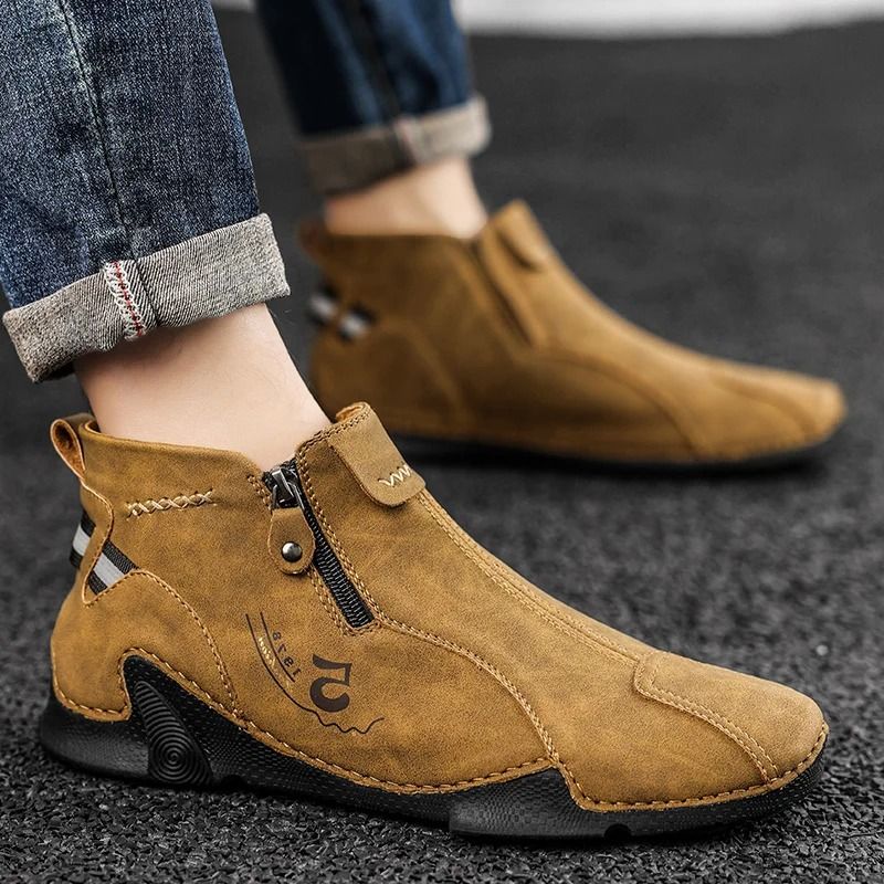 Mens Casual Walking Shoes with Zipper and Handcrafted Design