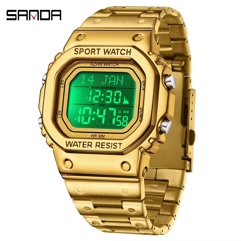 SANDA Golden LED Digital Sports Watch with Alarm, Chronograph and Date