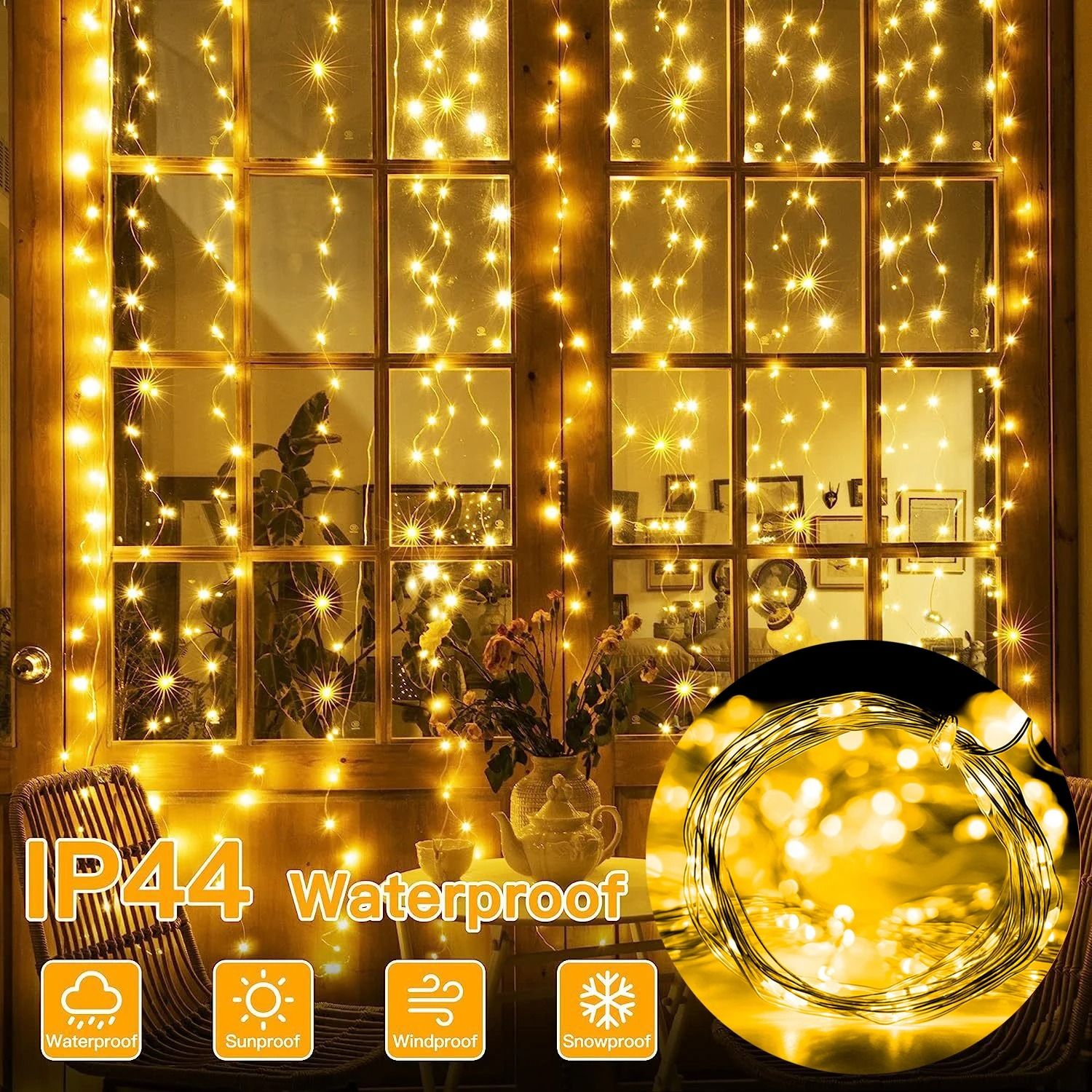 USB LED Curtain String Lights with Remote 8 Lighting Modes